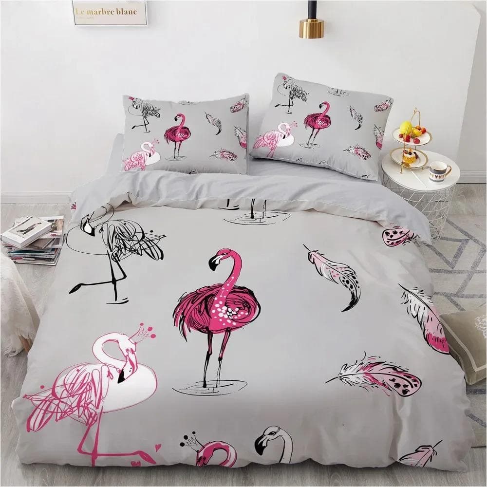 Flamingo Duvet Cover King Queen 3D Pink Animal Bedding Set for Kids Teens Adults Watercolor Style Quilt Cover with Pillowcase US Full 200x230cm