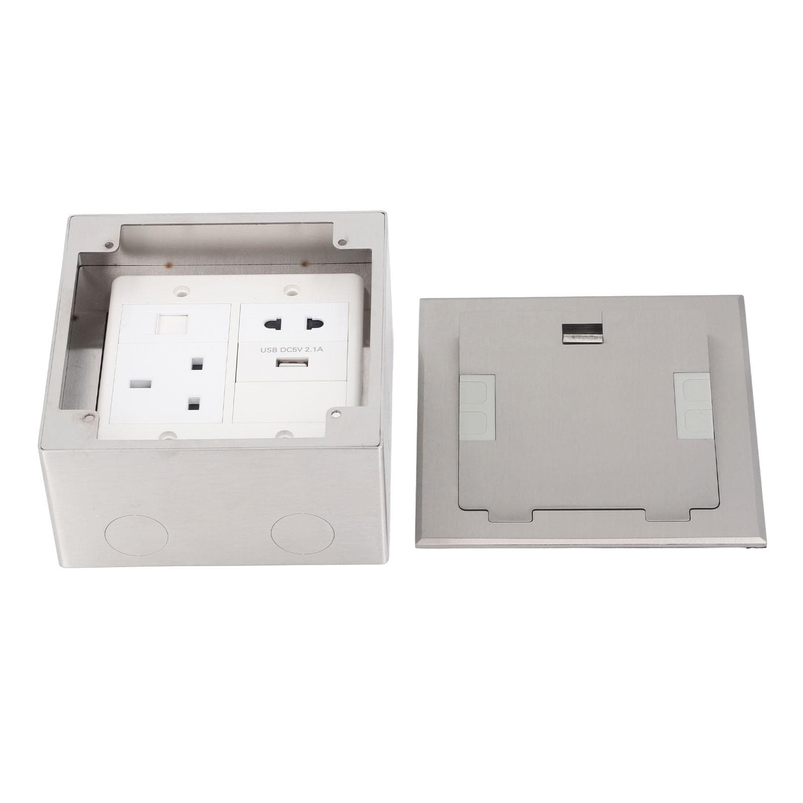 Floor Outlet Silver Stainless Steel 3 Prong Universal 2 Holes USB and Computer Port Recessed Floor