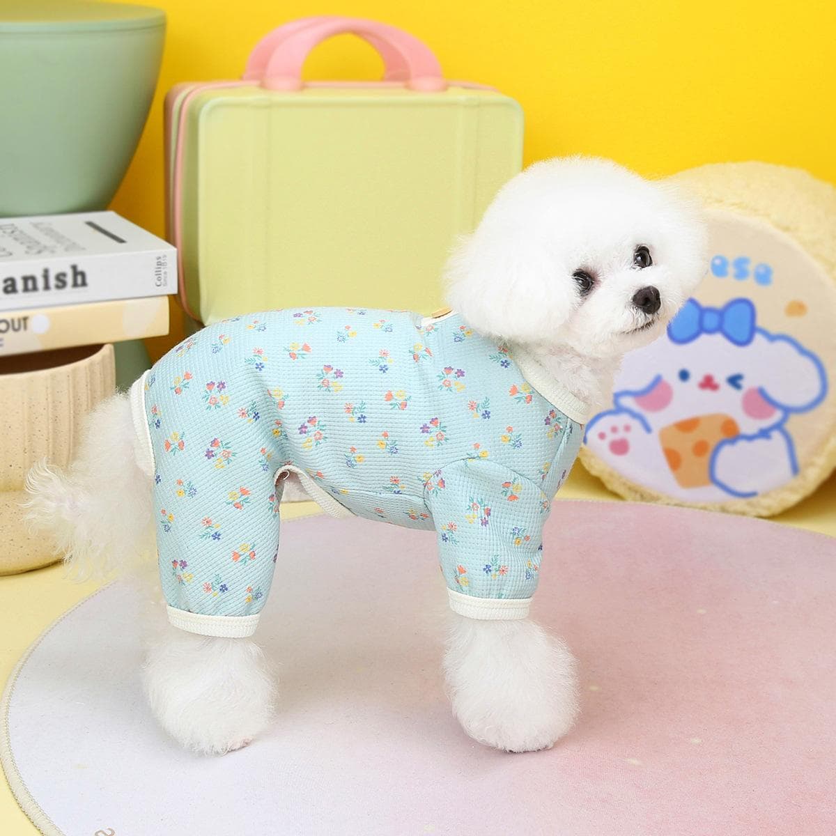 2023 Spring and Summer New Pet Clothes Dog Clothes Teddy Chenery Bichon Applicable Waffle Floral Home Clothes puppy clothes M green