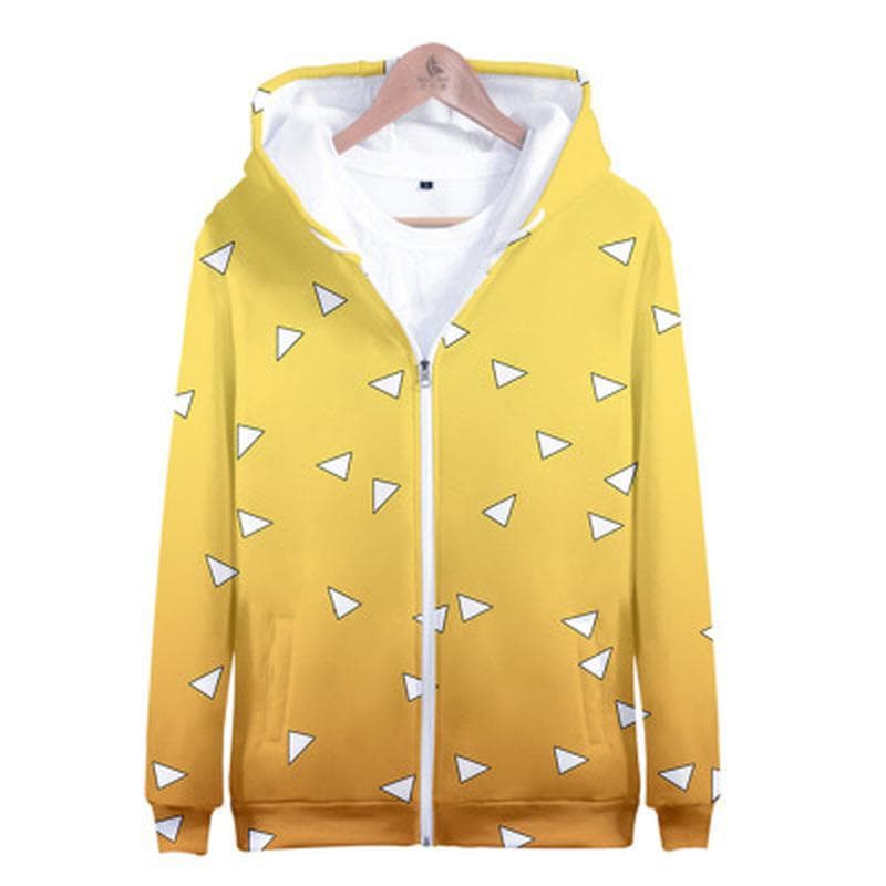 Anime Zipper Hoodies Demon Slayer Blade Kilo Gate Tanjirou 3d Digital Printed Clothes Hooded Plus Size XXS yellow