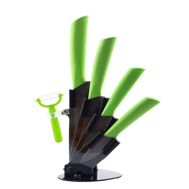 Kitchen Knives Ceramic Knives Accessories Set 3  Paring 4  Utility 5  Slicing 6  Chef Knife+Holder+Peeler Black Blade green