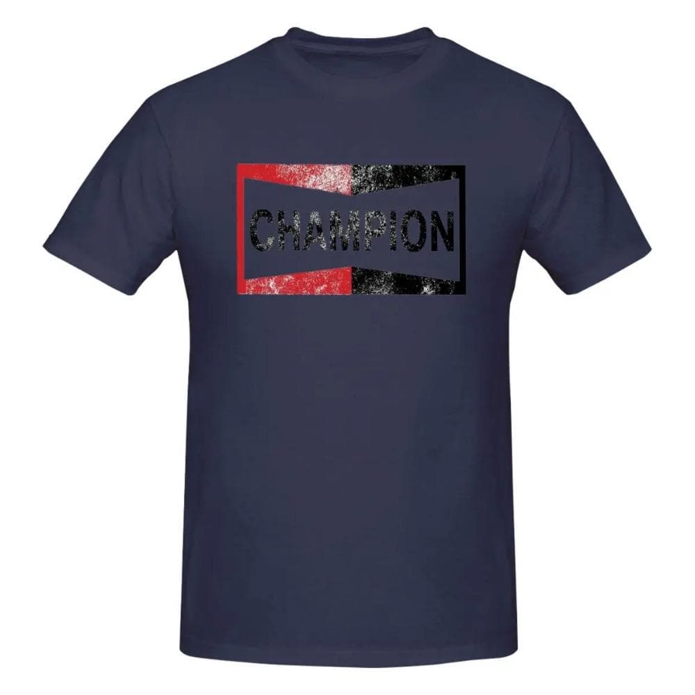 Round neck cotton short sleeved T-shirt with retro champion logo M navy blue