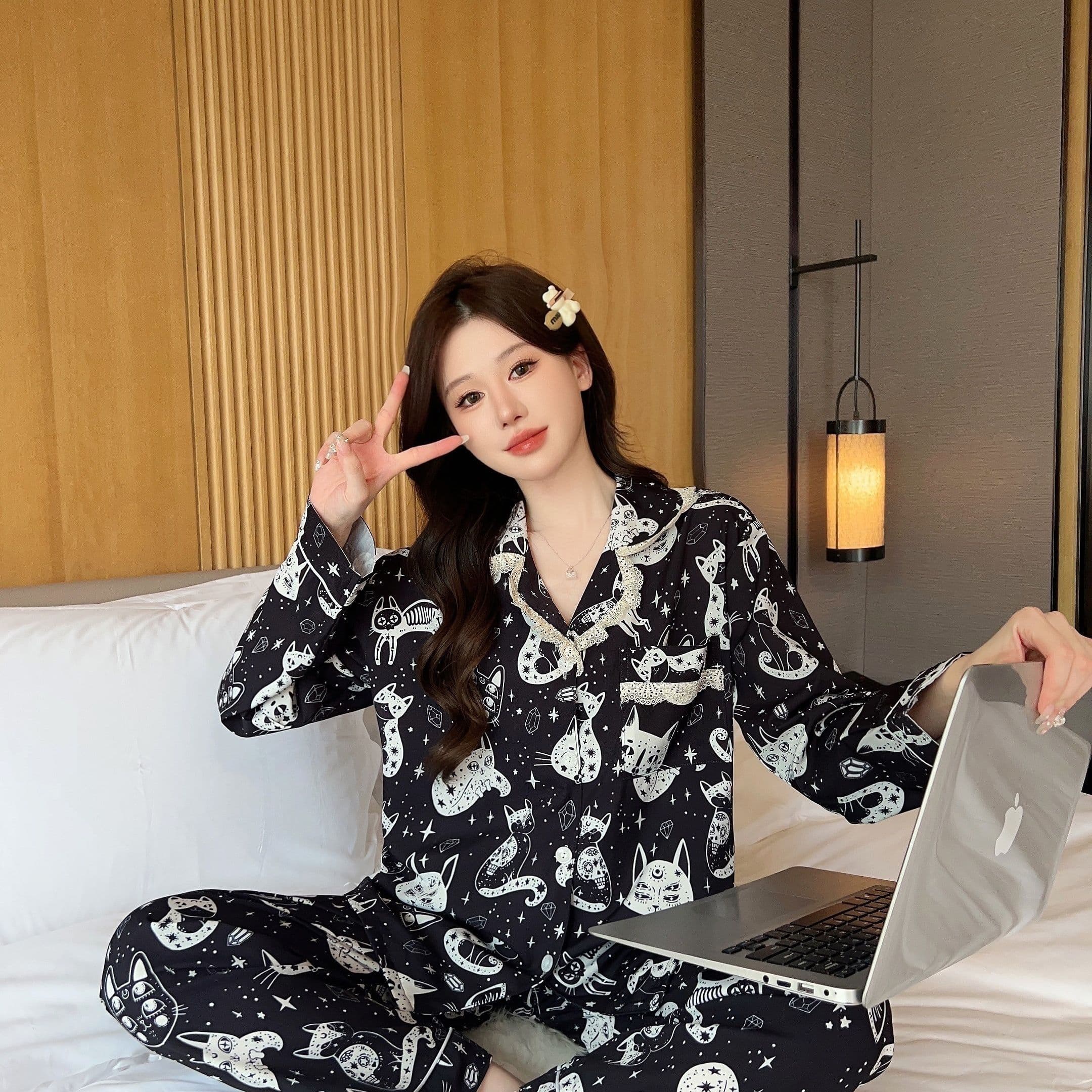 Girls Loose Nightgowns Women's Spring Summer Pajamas Set Ice Silk Thin Sleep Clothes Long Sleeve Pants Casual Home Clothing Suit 2XL