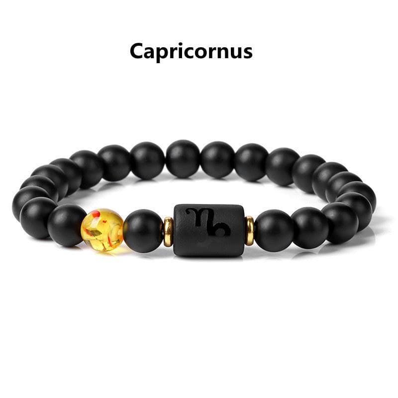 Men Women 12 Constellation Bracelet Elastic Bracelet Hand Woven Adjustable Natural Tiger Eye Obsidian Bracelet Party Gift Jewelry Capricorn
