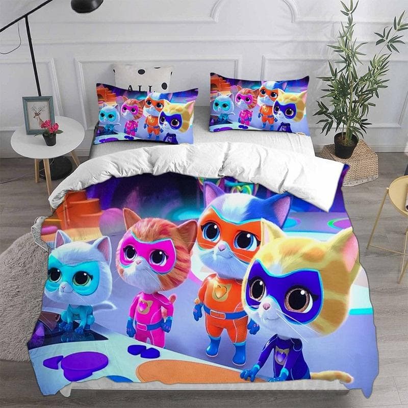 Anime Super Kitties Bedding Sets Comforter Quilt Bed Cover Duvetcover Pillow Case 2-3 Pieces Sets Kids Adult Size Home Textiles 140x210cm 2pcs