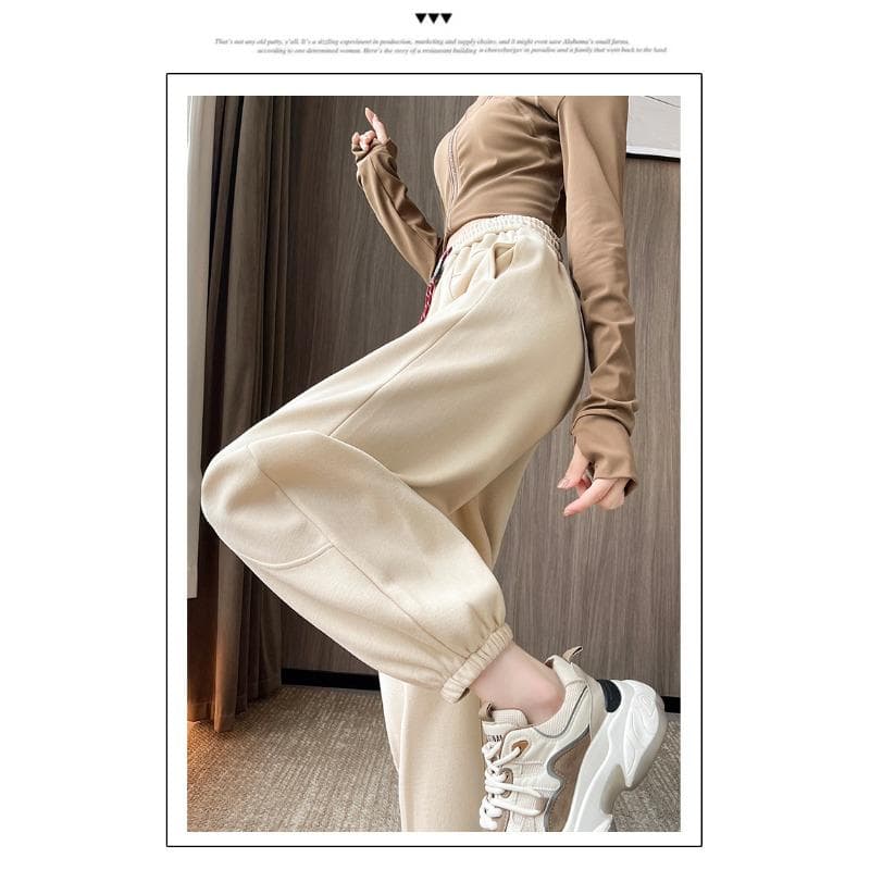 High-waisted Corset Sweatpants Women's Autumn and Winter Velvet Small Loose and Thin Harlan Pants 2XL