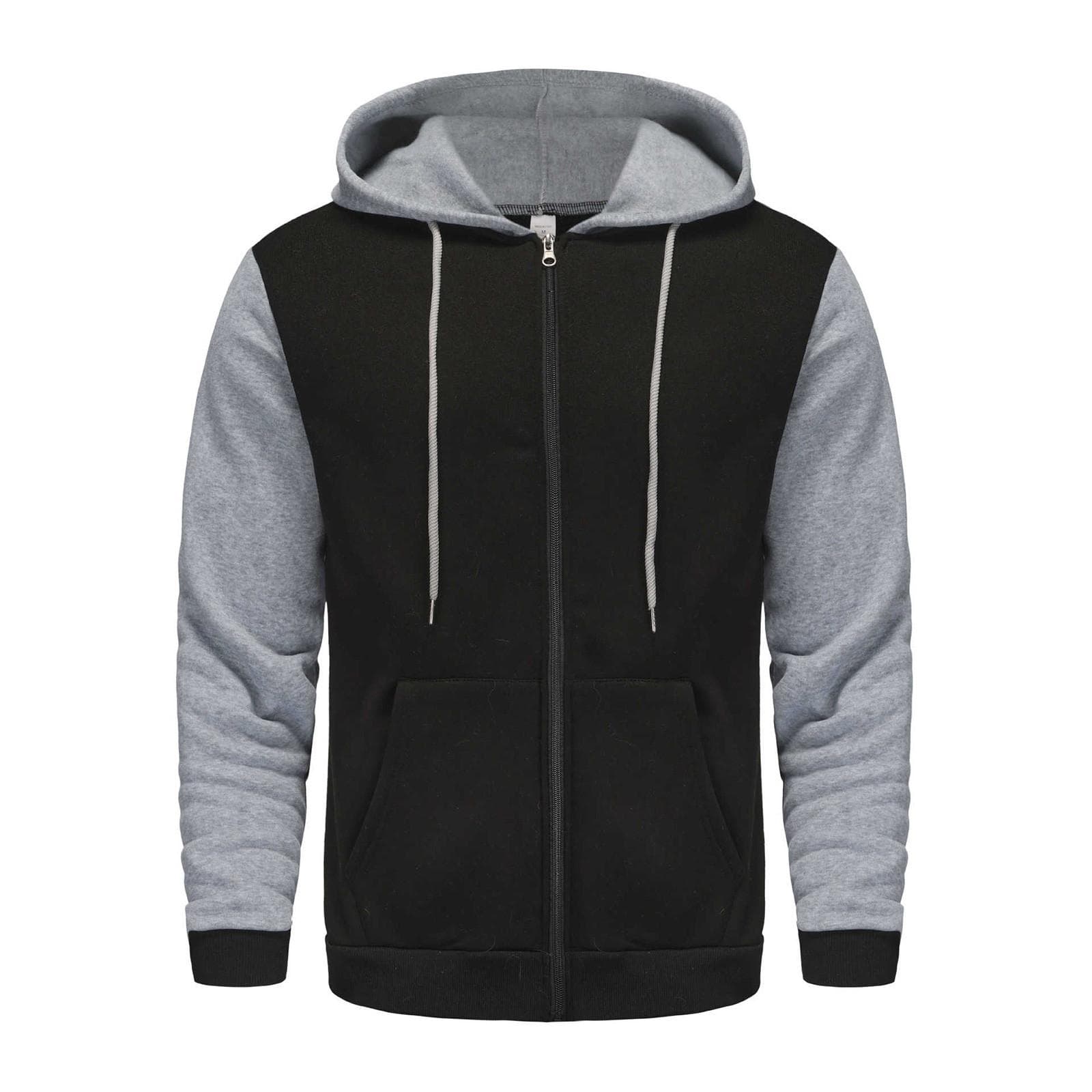 Color Blocked Men's Outdoor Casual Hooded Drawstring Hoodie L light gray