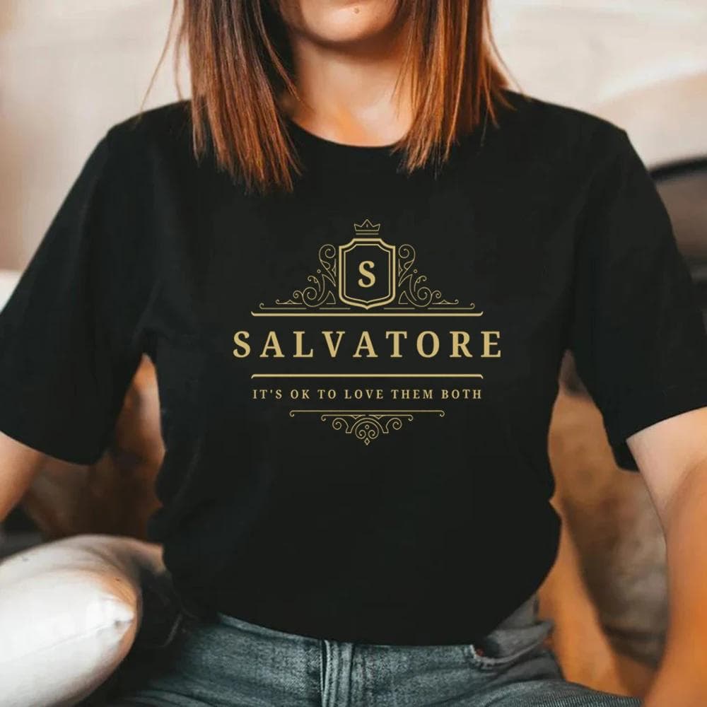 Salvatore It's Ok To Love Them Both T-Shirts Vampire Brothers T Shirts Salvatore Tee Men Women Graphic Tees Short Sleeve T Shirt XL black