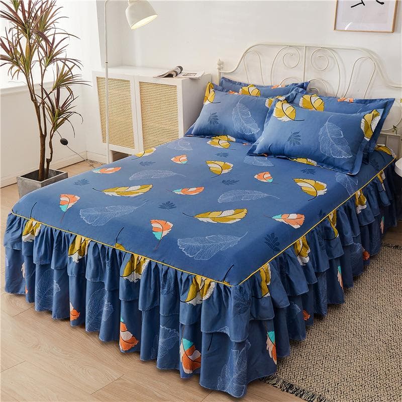 3Pcs Bed Sheet Lace Skirt Non-slip Mattress Cover Elastic Fitted Double Bedspread With Pillowcases Bedding Set Elastic King Size 150x200cm queen size