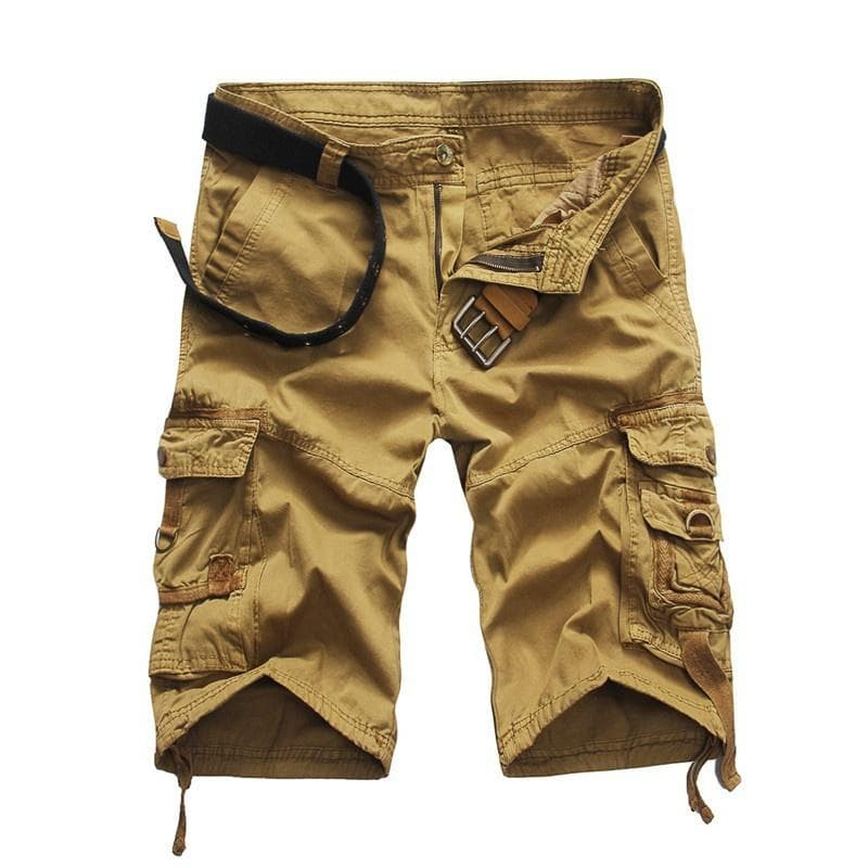 Men's Cargo Shorts Loose Multi-pocket Camouflage Shorts Solid Color Shorts Mid-waist All-match Shorts 34 khaki