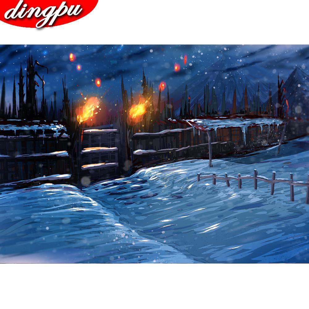 DINGPU Full Round Diamond Painting 5D Embroidery Landscape Mosaic Home Decoration Diamond Art 20X30CM