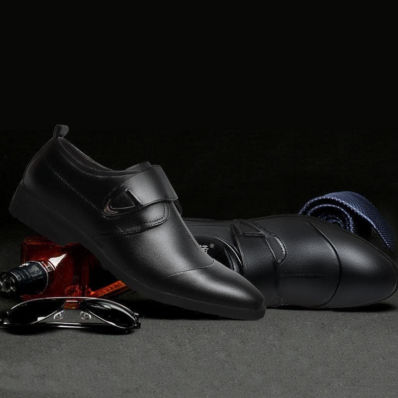 New Men's Formal Business Leather Shoes Velcro Fashion Trend Versatile Men's Shoes Casual Men's Singles Shoes 44 black