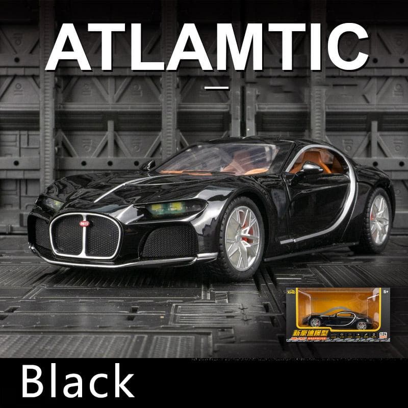 1/24 Scale Bugatti Atlantic Supercar Diecast Car Model Toy, Pull Back Toy Vehicle with Sound and Light for Kids Toddler Boys Girls Gift Collection 1/24-20x8x5.3cm black
