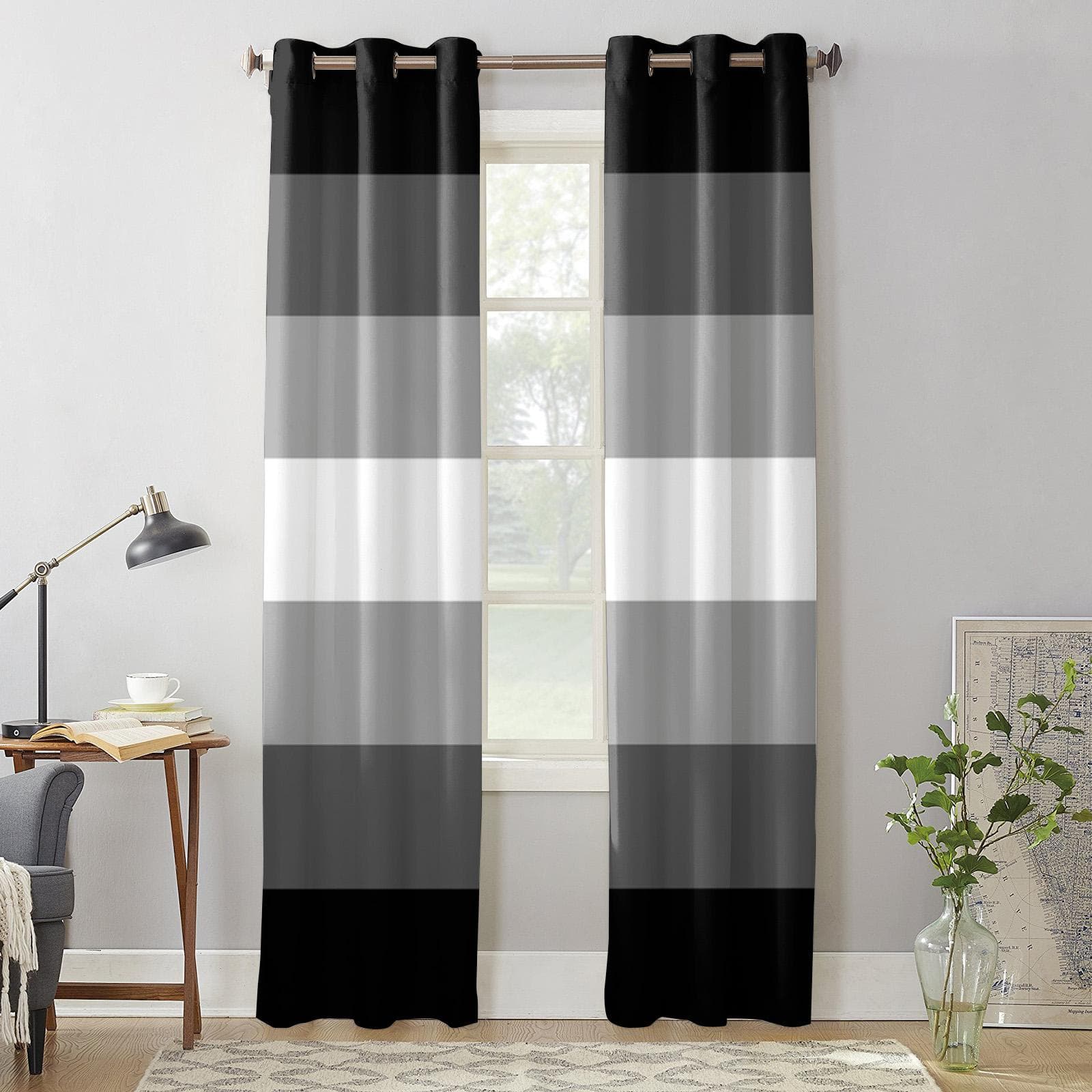 Black And White Gradient Stripes Window Curtains for Living Room Bedroom Curtain Modern Kitchen Blinds Drapes Curtains 135W x 60H(cm) x1