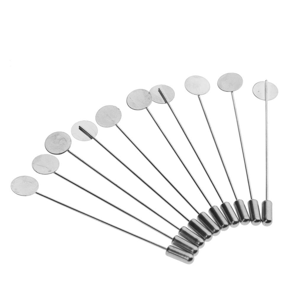 10Pcs Silver Lapel Stick Pin Base Brooch Glue on Collar Suit 10mm silver