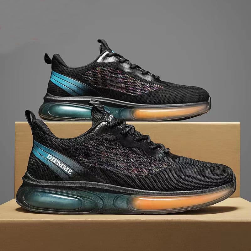 Flyweave Sneakers Gradient Color Jelly Sole Men's Shoes Trendy Soft Sole Running Shoes Breathable Casual Shoes 44 black