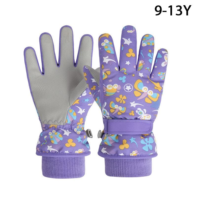 Children Kids Ski Gloves Winter Snowboard Snow Warm Glove Boys Girl Waterproof Thicken Mittens Keep Finger Warm purple