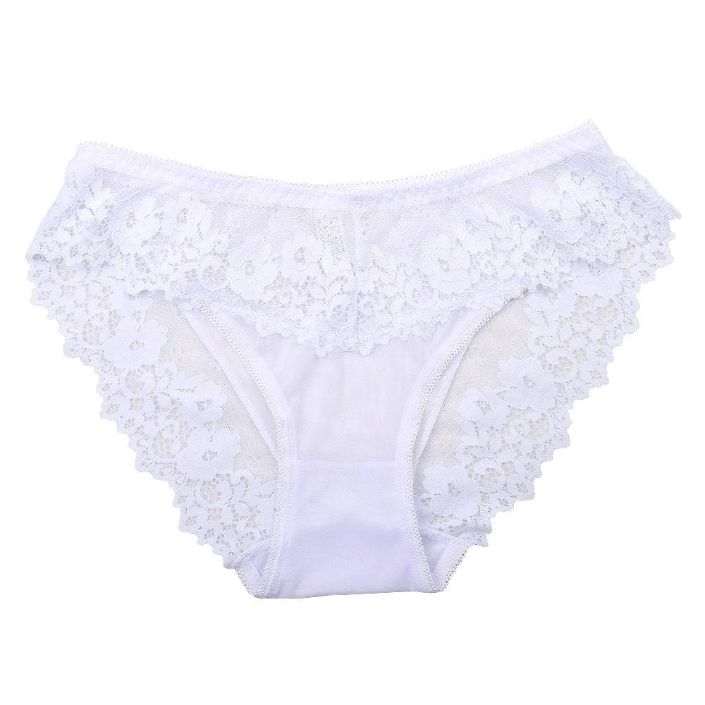 Women Sexy Lace Lingerie Temptation Low-waist Briefs Female G String Transparent Breathable Underwear Floral Women Panties L white
