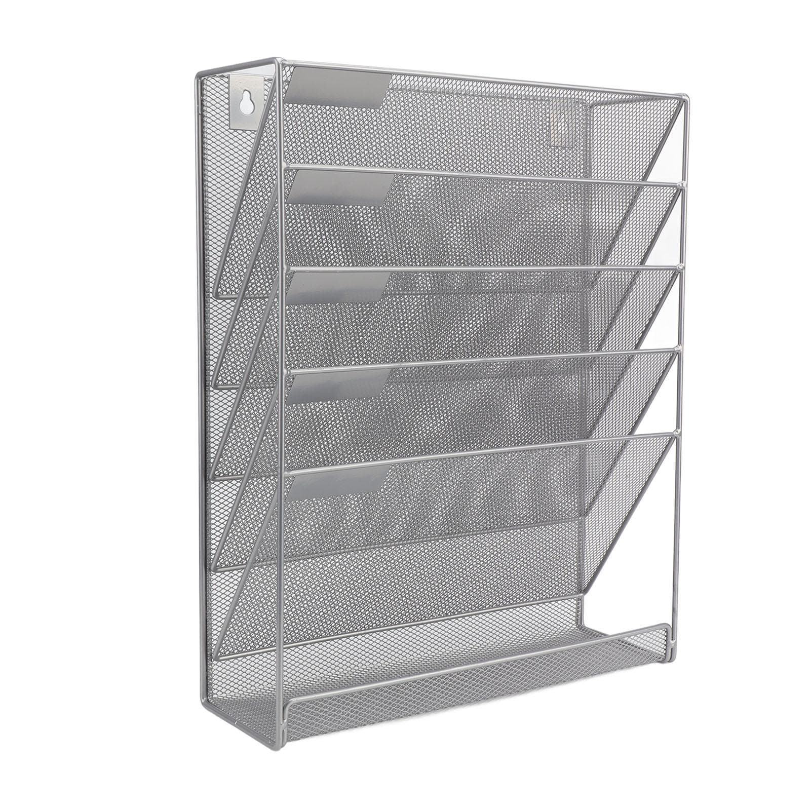 5 Tier Wall File Organizer with Hooks Vertical Placement Easy Installation Iron Mesh Wall Mount