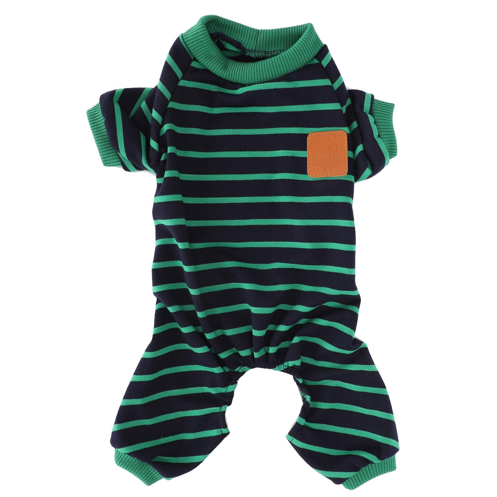 Pet Pajamas Soft Knitting Clothes Cozy 4 Feet Jumpsuit Stripe for Dogs Puppy Cats Green Stripe S S green