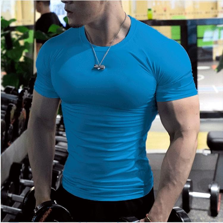 Large Size Men's Summer Fashion Solid Sports T-Shirt Teenagers Short Sleeve Round Collar Top XL sapphire