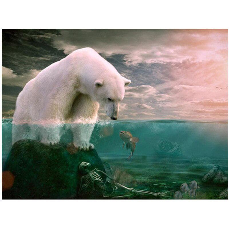 Diy Diamond Painting White Bear and Fish Diamond Embroidery Cross Stitch Rhinestone Home Decoration 20X30CM