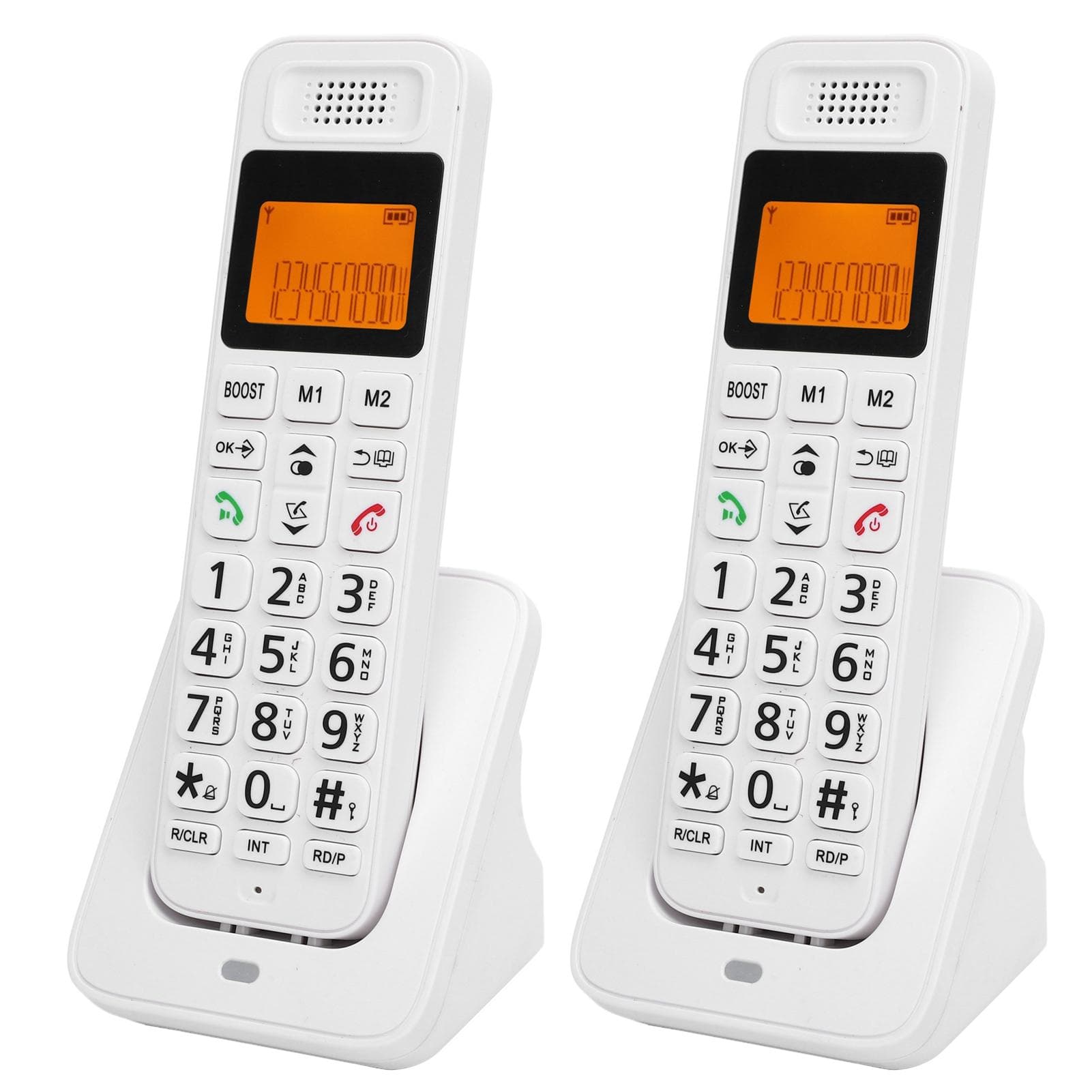 Home Phone Yellow Backlit LCD Display DECT 6.0 Cordless Home Phone with 2 Handset Full Duplex EU Plug white