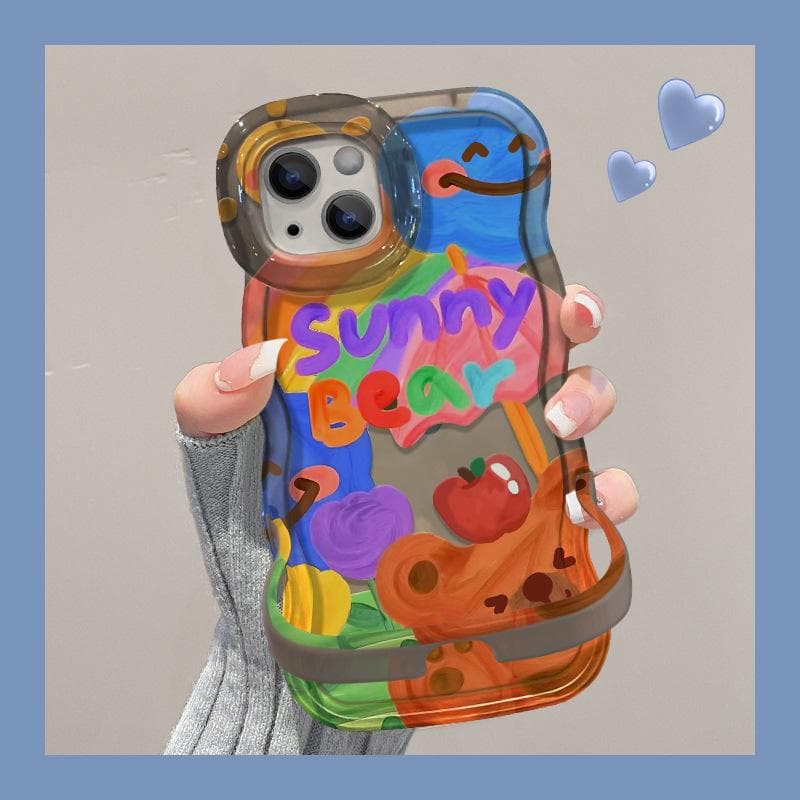 Applicable To IPhone 14 Apple Phone Case 15 Graffiti Bear 13 Cartoon 16 Double Stand 12 High-end Silicone 11 Redmi K40/K40 Pro
