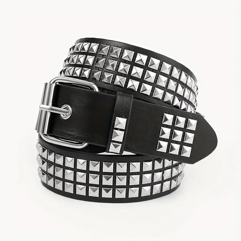New Square Bead Rivet Belt Metal Pyramid Belt Men and Women Punk Hardware Jeans Belt Y2K Belt Designer Belt Women's Belts black