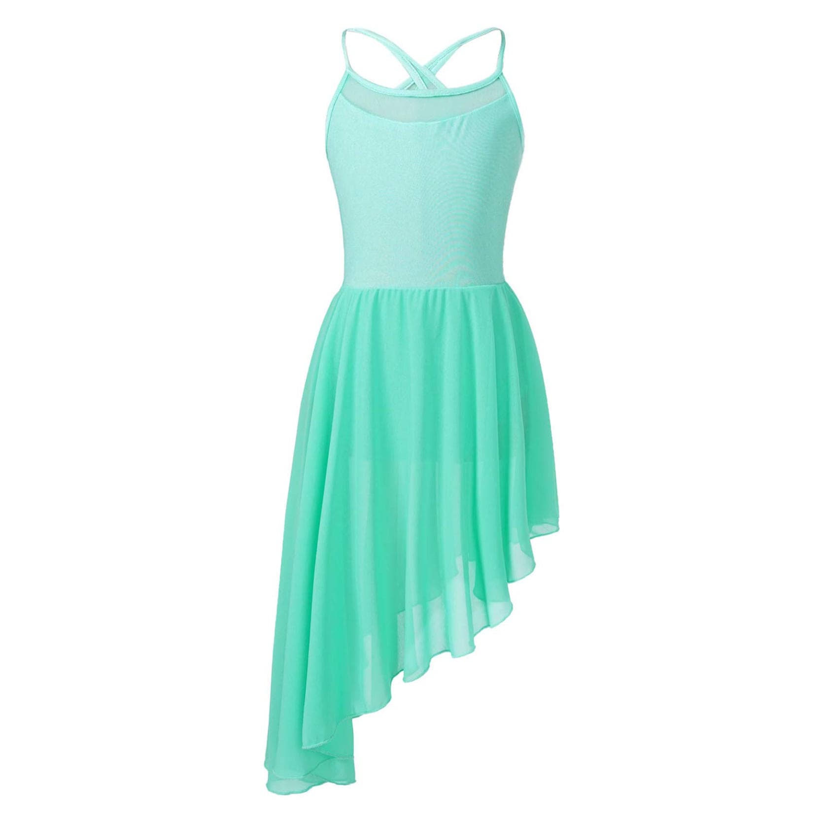 Kids Big Girls Asymmetric Chiffon Skirted Lyrical Ballet Dress Ballroom Dance Leotard Costume 13-14 Years mint green