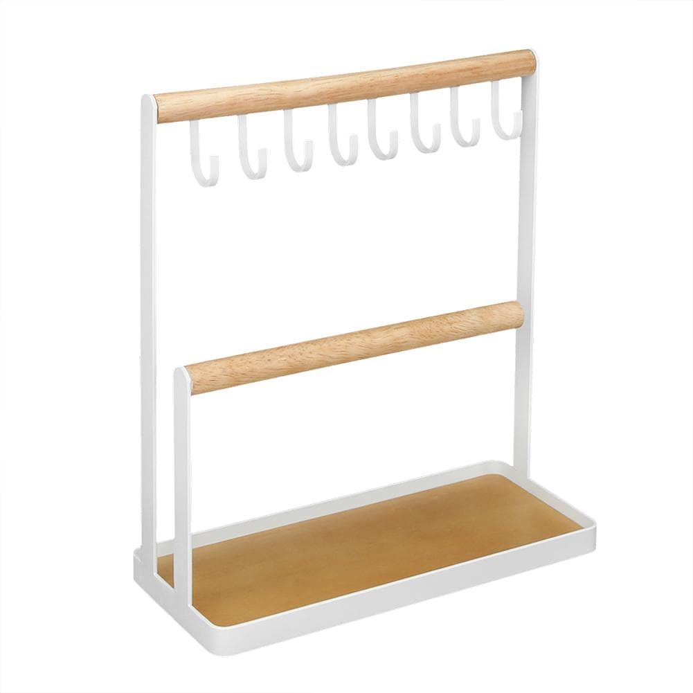 Modern Metal 2 Tier Tabletop Bracelet Necklace Jewelry Organizer Display Tree Rack with Tray