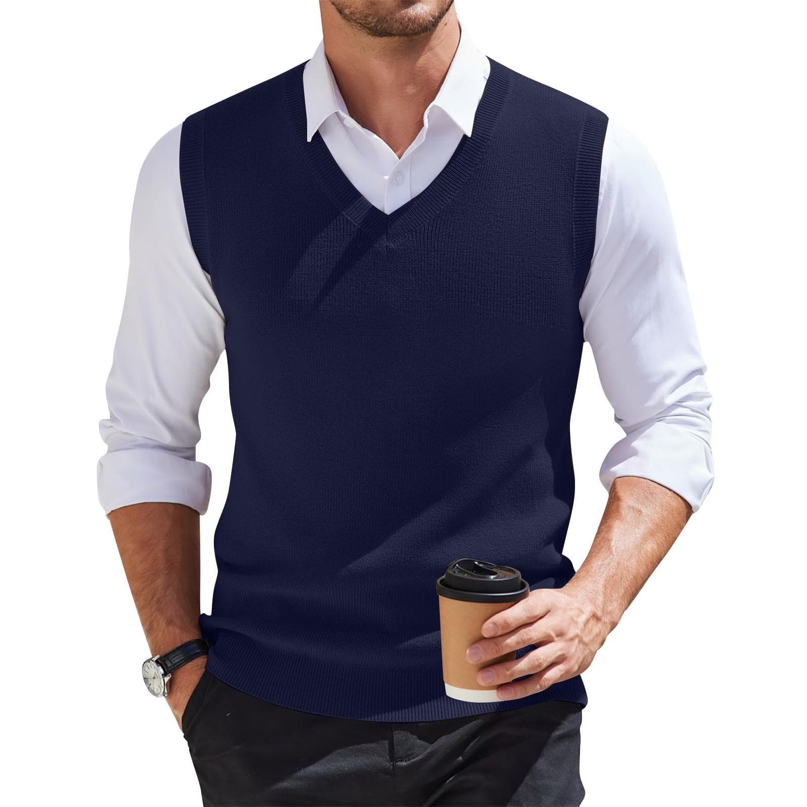 Men's V-neck Vest Sleeveless Knitted Pullover XXL Dark blue