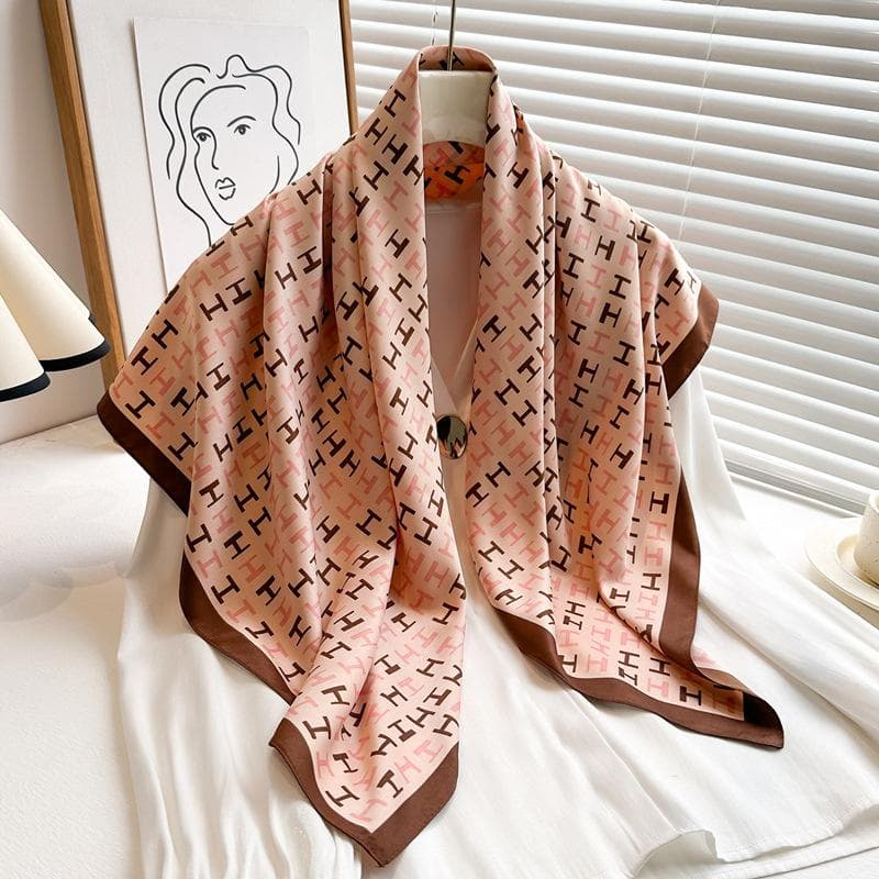Fashion Ol Simple Style Small H Letter Printed Scarf 90Cm Large Square Scarf Twill Silk Headscarf Shawl Women 90x90cm