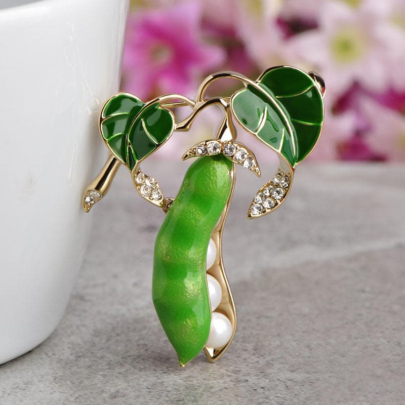 Green Pea Brooches For Women Crystal Simulated Pearls Corsages Men Kids Sweater Suit Pins