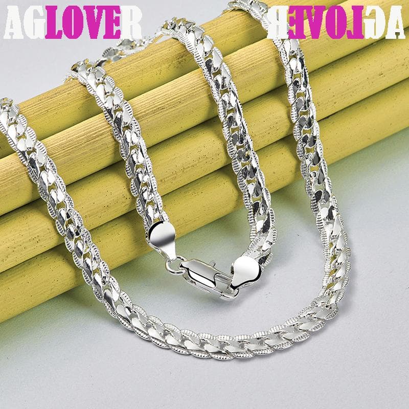 925 Sterling Silver 6mm Side Chain 16/18/20/22/24 Inch Necklace Jewelry 60cm