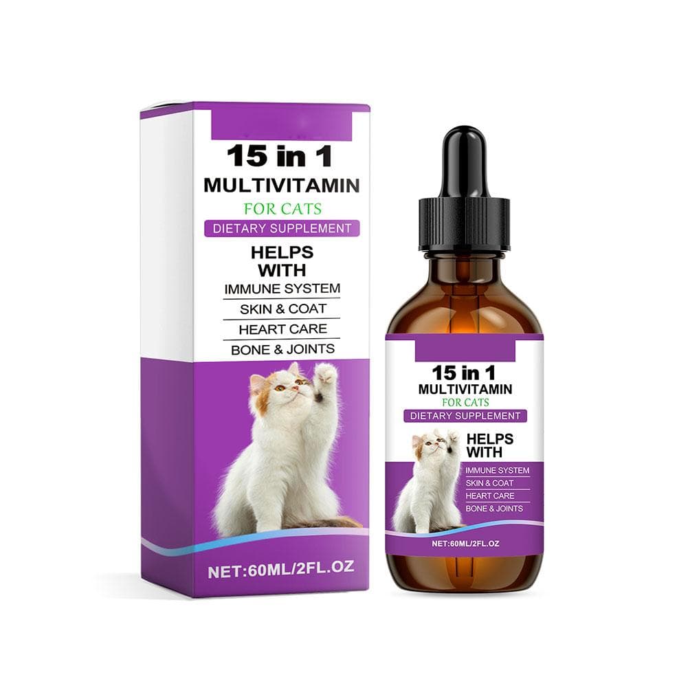 15 in 1 Cat Vitamin Supplement Natural Herbal Ingredients Health Immunity Cat 60ml Skin and Boo U0L4 Black-One size