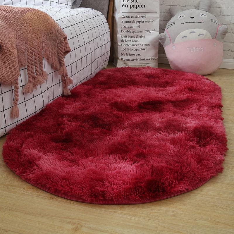 Oval Fluffy Carpet Shaggy Rug Bedside Mat Cute Colorful Living Room Rug Long Hair Carpet Home Decoration 60x200cm maroon