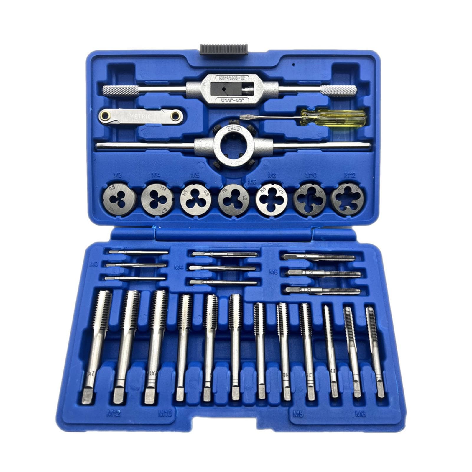 32 PCS HSS Tap and Die Set Metric Wrench Cut M3M12 Hand Threading Tool Tungsten Carbide Tap Die blue