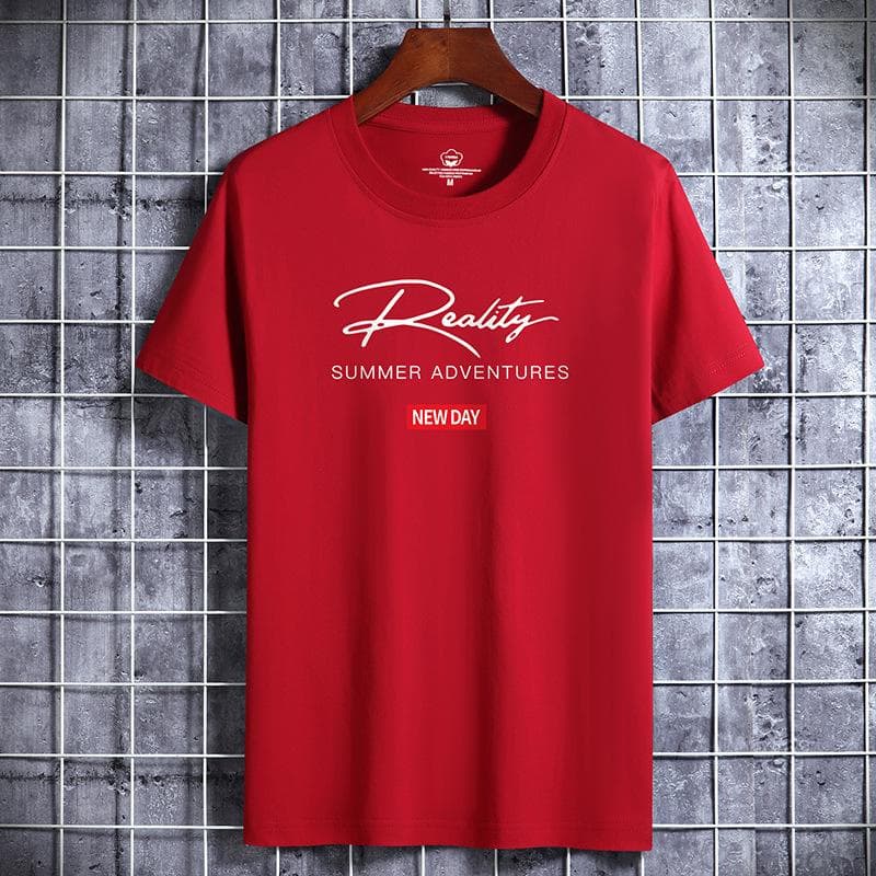 QICED Cotton Short Sleeve T-shirt Men's Fashion Loose Half Sleeve Shirt Printed Compassionate Shirt XXXXL burgundy