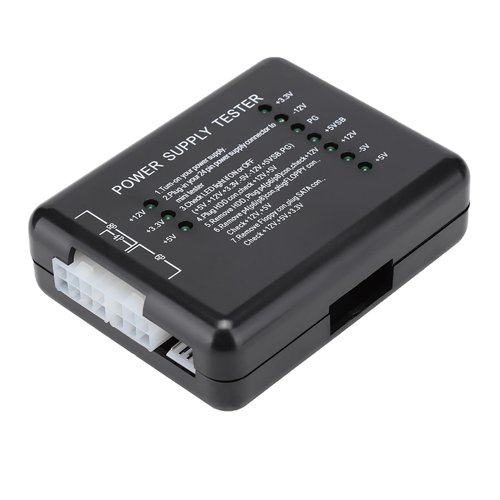 Black Computer PC Power Supply Tester 24Pin Compatible PSUATXSATAHDD With Indicator Light
