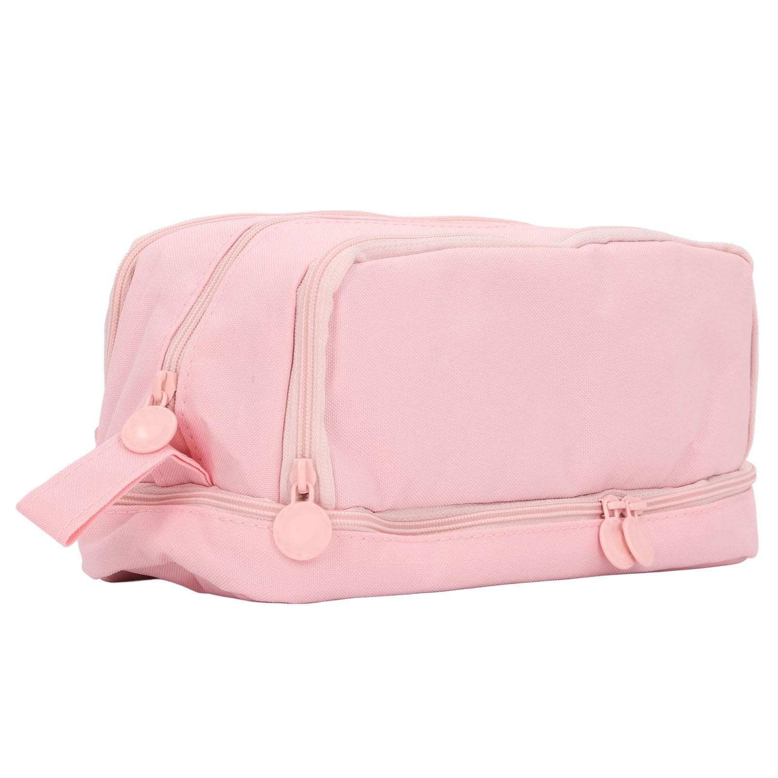 Large Capacity Pencil Case Dual Opening Pencil Bag Durable Canvas Pencil Box Portable Multipurpose pink