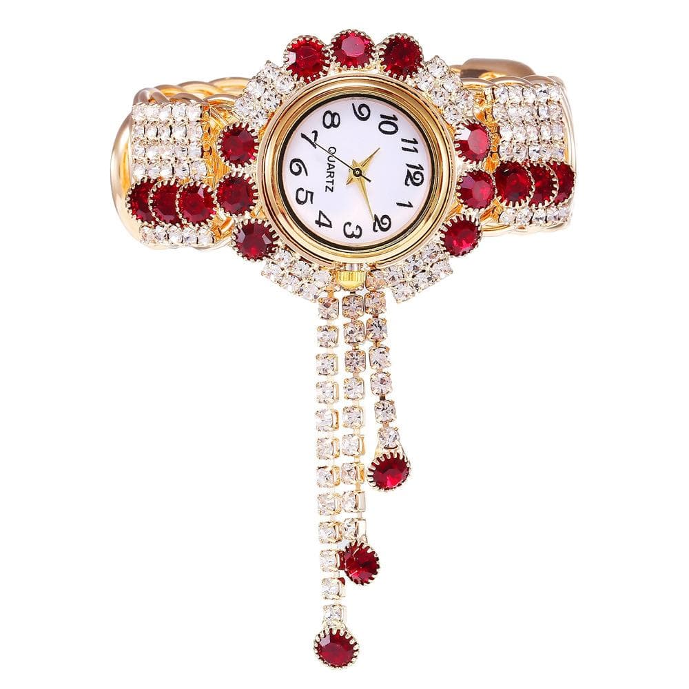 Women Rhinestone Quartz Watch Shiny Bracelet Watches Wristwatch red