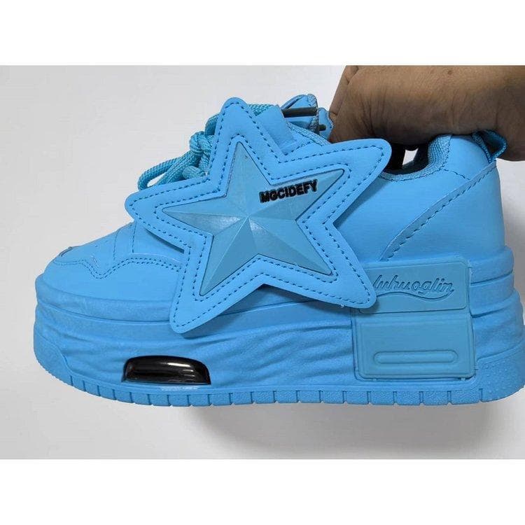 Women's Sneakers Outdoor Anti Slip Flat Shoes Fashion Casual Lace Up Thick Sole Sport Shoes Faux Leather Running Shoes for Female 41 blue