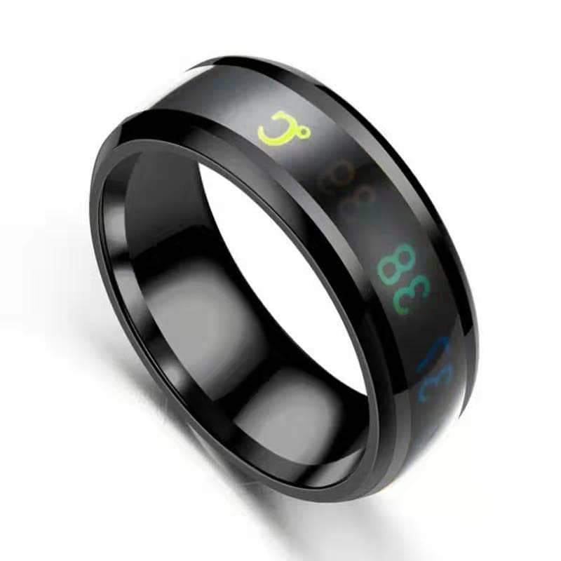 Intelligent Temperature Sensitive Titanium Steel Mood Ring in 5 Colors for Women and Men, Waterproof Emotion Feeling Jewelry 8 black