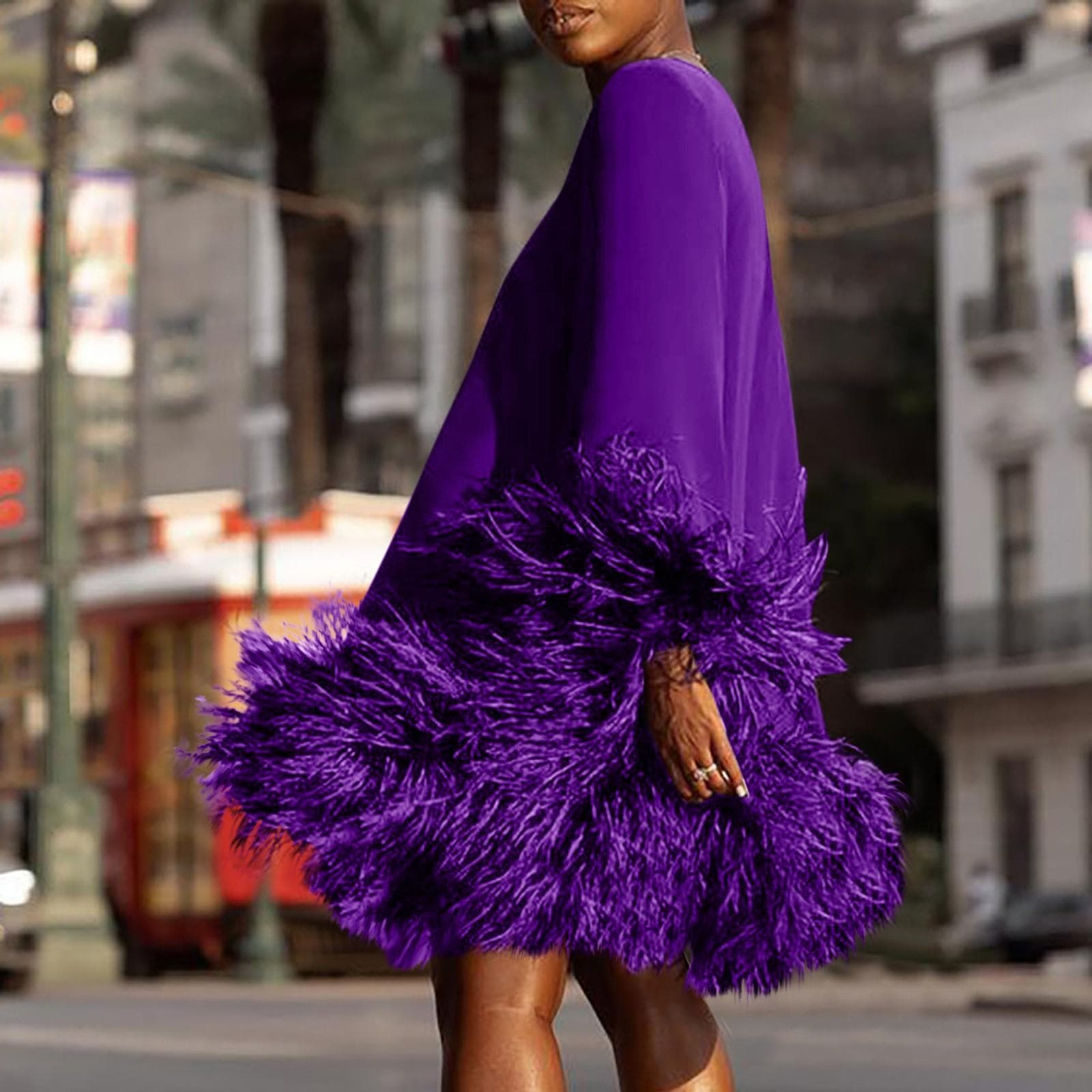 Women's Fashion  Solid Color Round Neck Long Sleeve Patchwork Casual Dress L purple