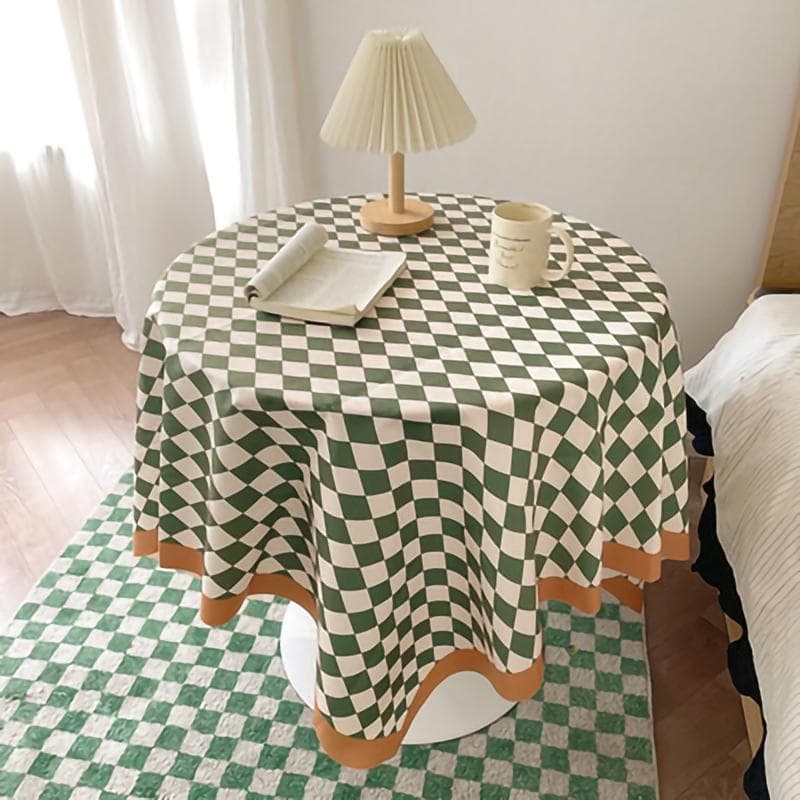 Checkerboard Tablecloth Vintage Grid Simple Practical Table Cover for Rectangular Round Table 75x75cm green