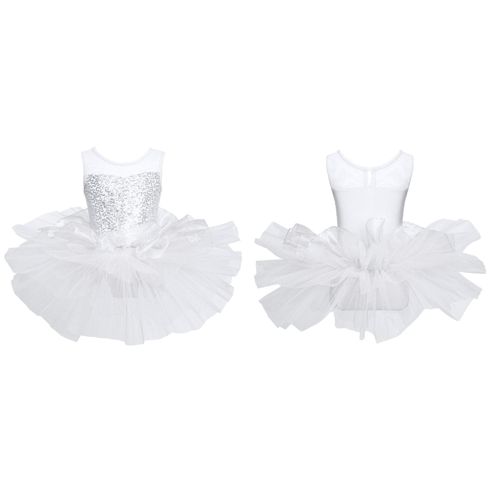 Ballet Dance Tutu Dress Kids Girls Sequins Dance Leotard Sleeveless Gymnastics Figure Skating Dancewear 9-10 Years white