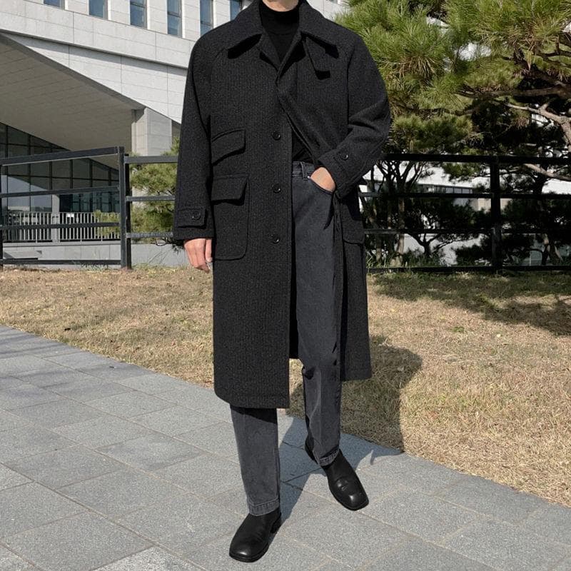 Woolen H-shaped Coat Men's Winter Quilted Coat Korean Style Loose Mid-length Warm Windbreaker 2XL