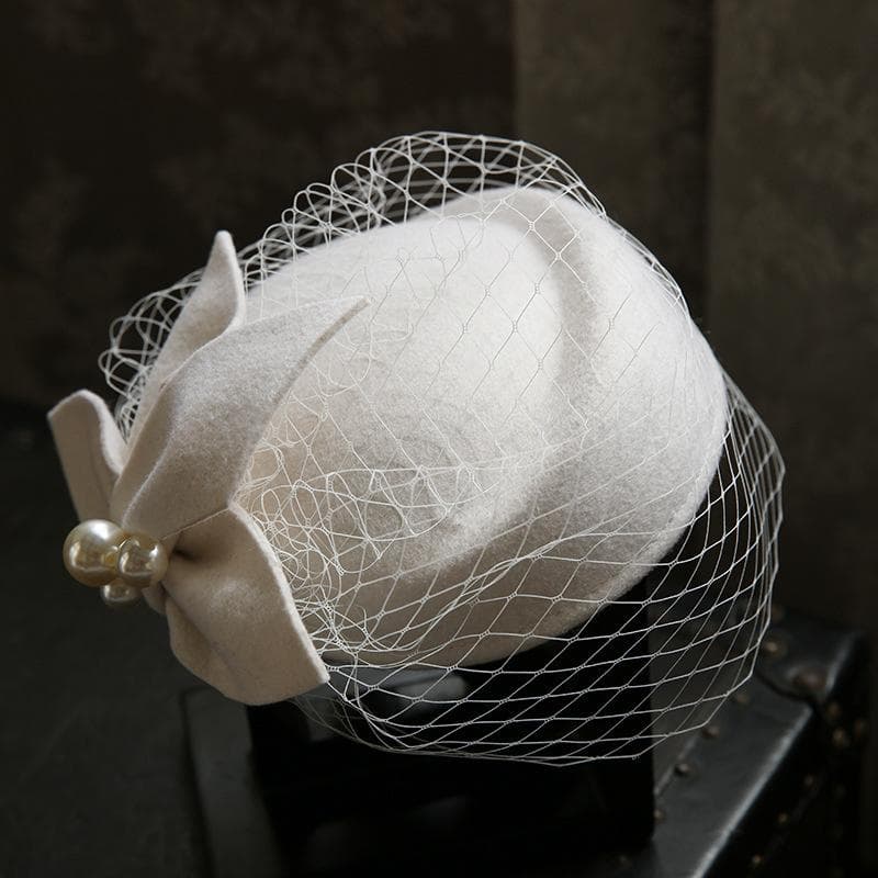 Pure Wool Felt Fascinator Wedding Hat Pillbox Hat for Women Cocktail Party Vintage Lady winter Solid Beret Hat Hostesses Cap diameter 17cm