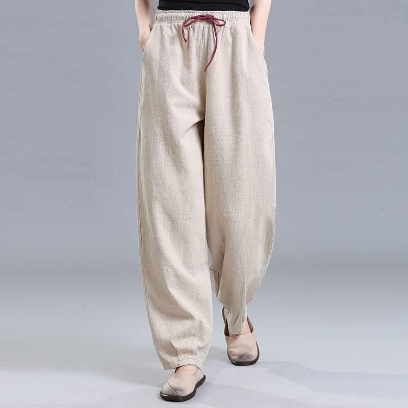 Cotton Linen Draping Bloomers Women Summer High-waisted Haren Pants Casual Pants Loose Vintage Radish Pants Women 4XL